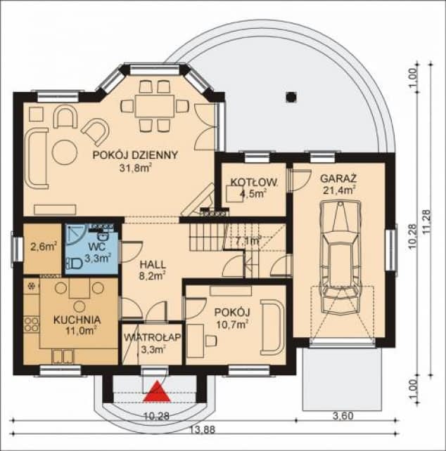 Rzut projektu APS 168 - Parter