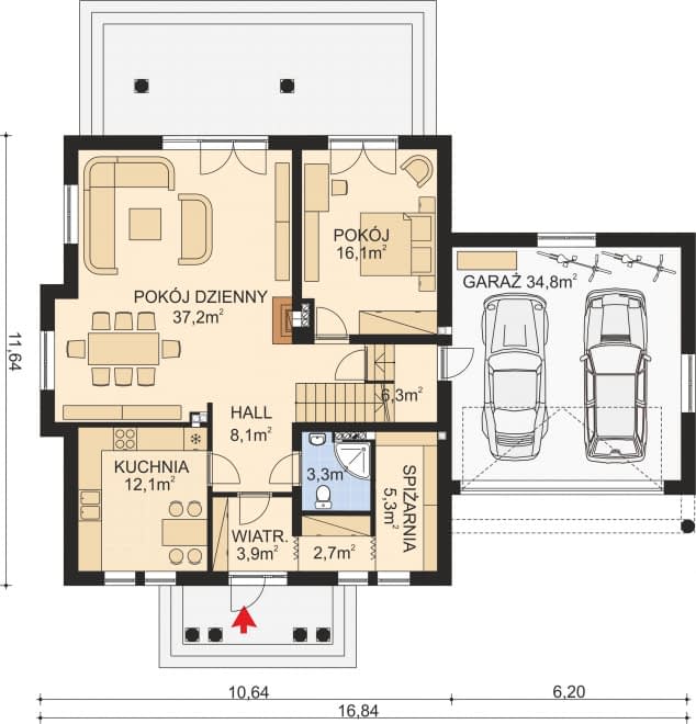 Rzut projektu APS 119 + P - Parter
