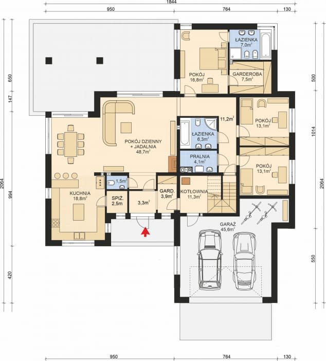 Rzut projektu APS 312 wariant 2 ECO - Parter