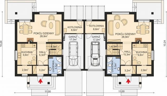 Rzut projektu APS 091 DWULOKALOWY - Parter