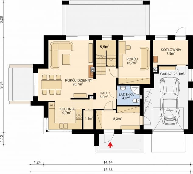 Rzut projektu APS 311 ECO - Parter