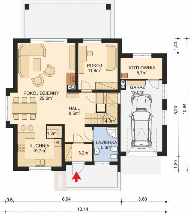 Rzut projektu APS 260 wariant 2 - Parter