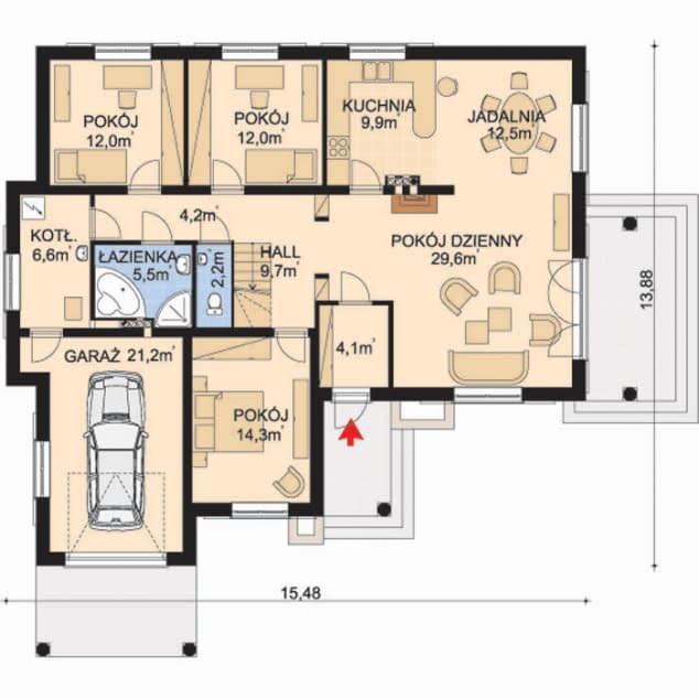 Rzut projektu APS 144 - Parter