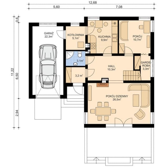 Rzut projektu APS 218 - Parter
