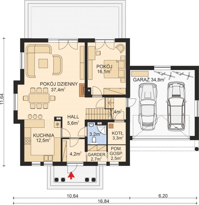 Rzut projektu APS 119 - Parter