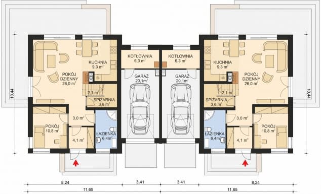 Rzut projektu APS 237 wariant 2 DWULOKALOWY - Parter