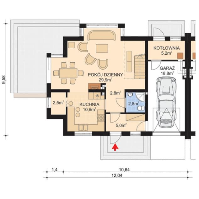 Rzut projektu APS 238 - Parter