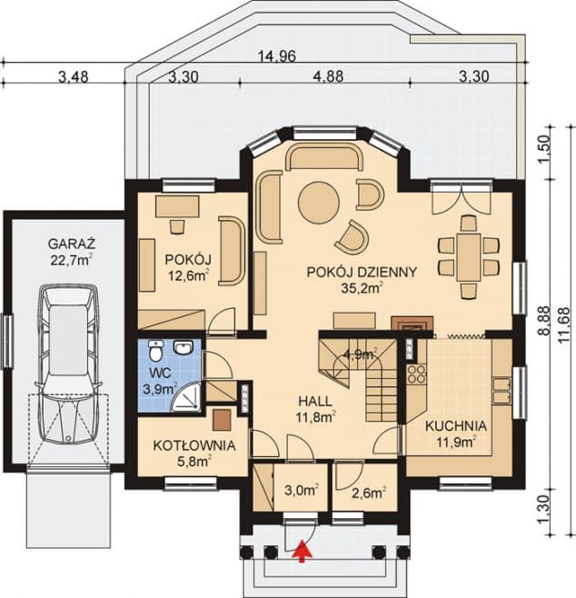 Rzut projektu APS 120 - Parter