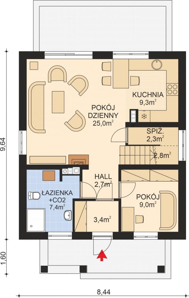 Rzut projektu APS 124 - Parter