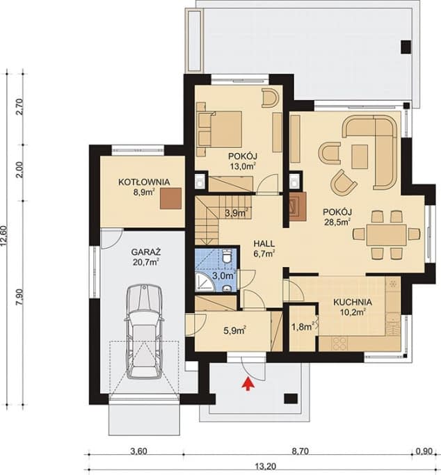 Rzut projektu APS 266 - Parter