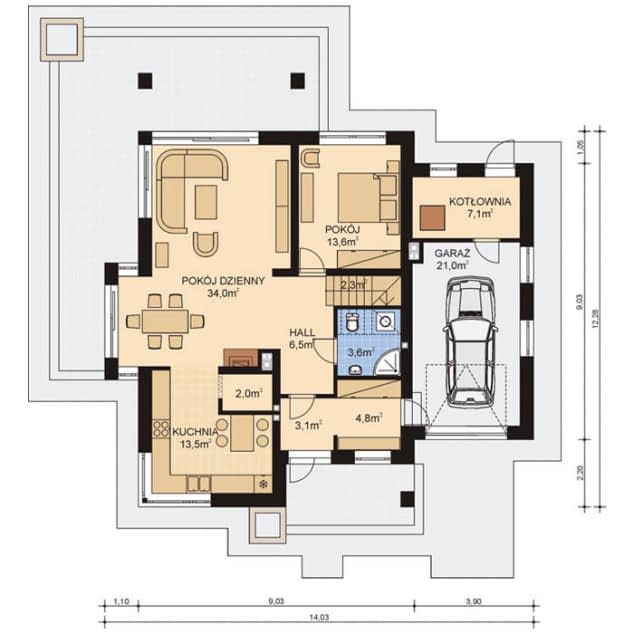 Rzut projektu APS 274 ECO - Parter