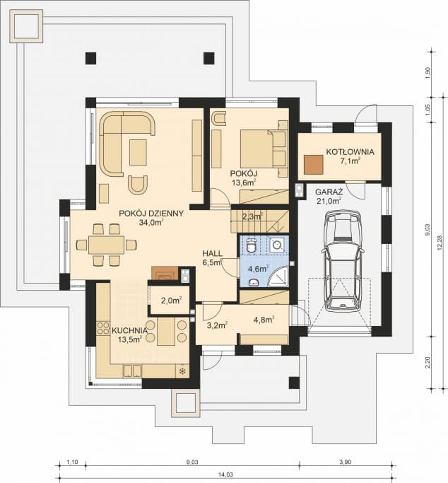 Rzut projektu APS 274 - Parter