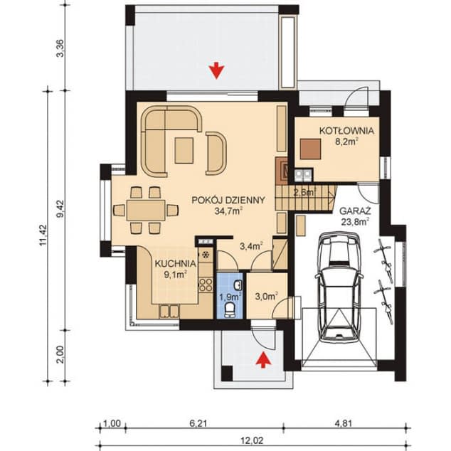 Rzut projektu APS 283 - Parter