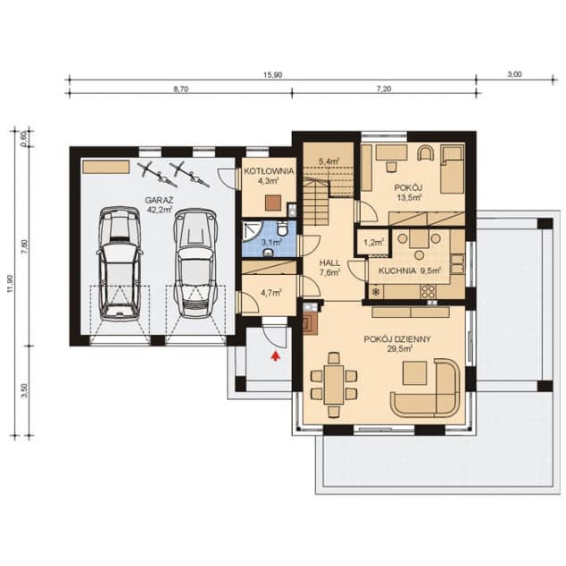 Rzut projektu APS 288 + 2G ECO - Parter