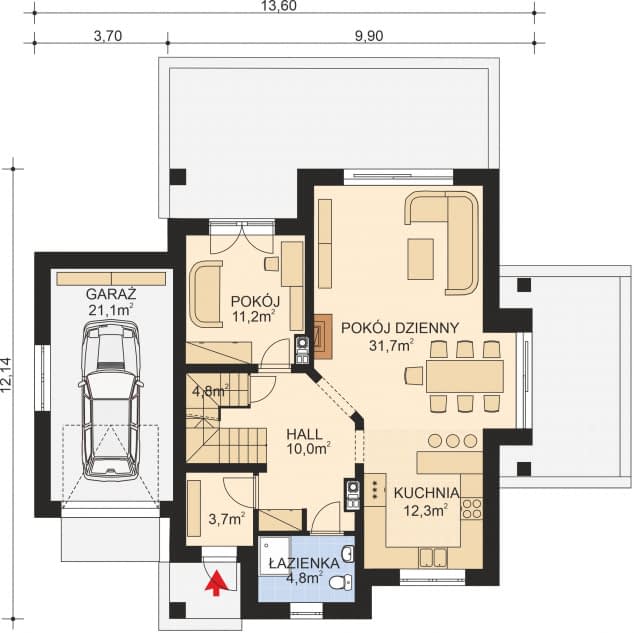 Rzut projektu APS 010 NEW + P - Parter