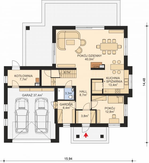 Rzut projektu APS 041 wariant 2 - Parter