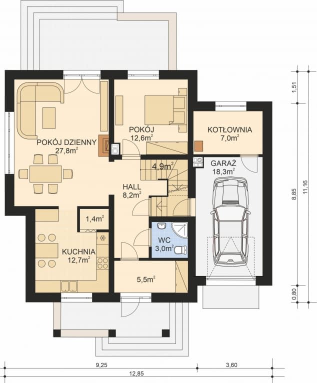 Rzut projektu APS 075 - Parter