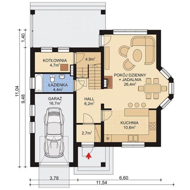 Rzut projektu APS 108 - Parter
