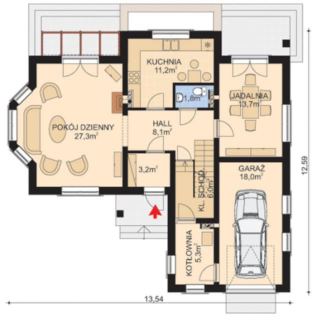 Rzut projektu APS 129 - Parter