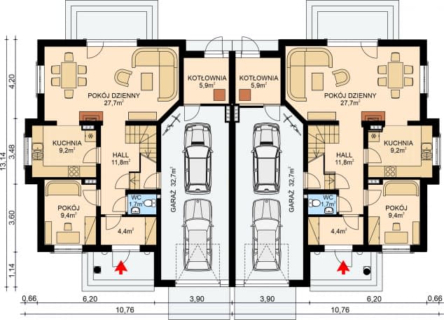 Rzut projektu APS 166 NEW DWULOKALOWY - Parter