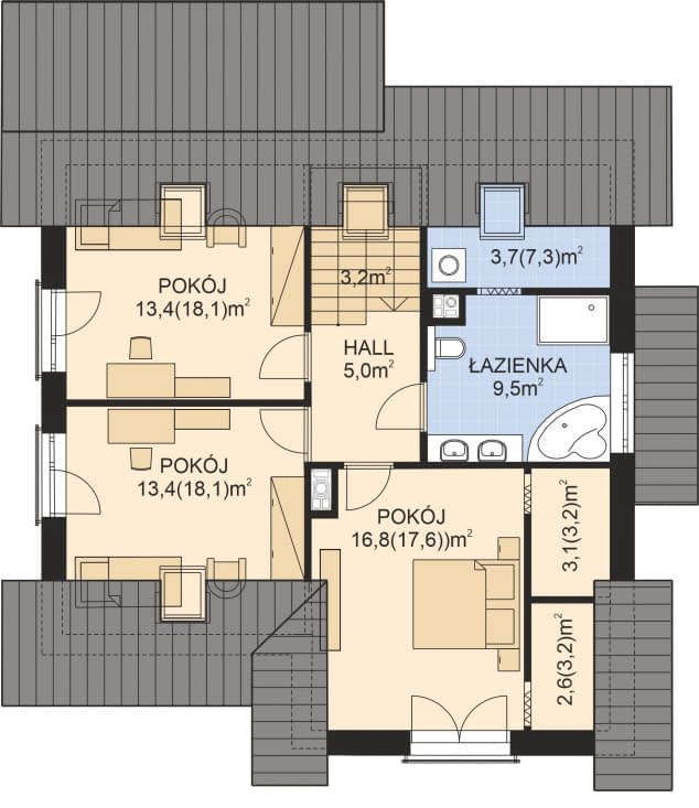 Rzut projektu APS 188 wariant 2 - Poddasze