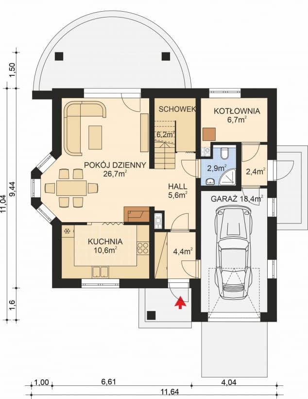 Rzut projektu APS 188 - Parter
