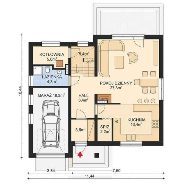 Rzut projektu APS 127 - Parter