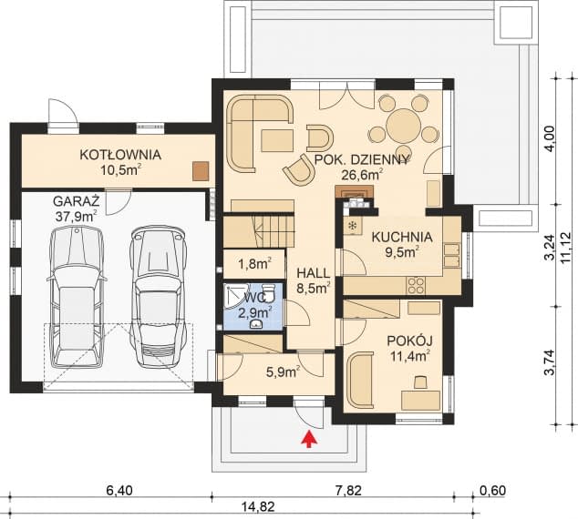 Rzut projektu APS 232 + 2G - Parter