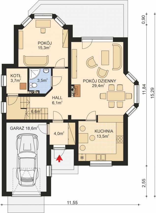 Rzut projektu APS 130 - Parter