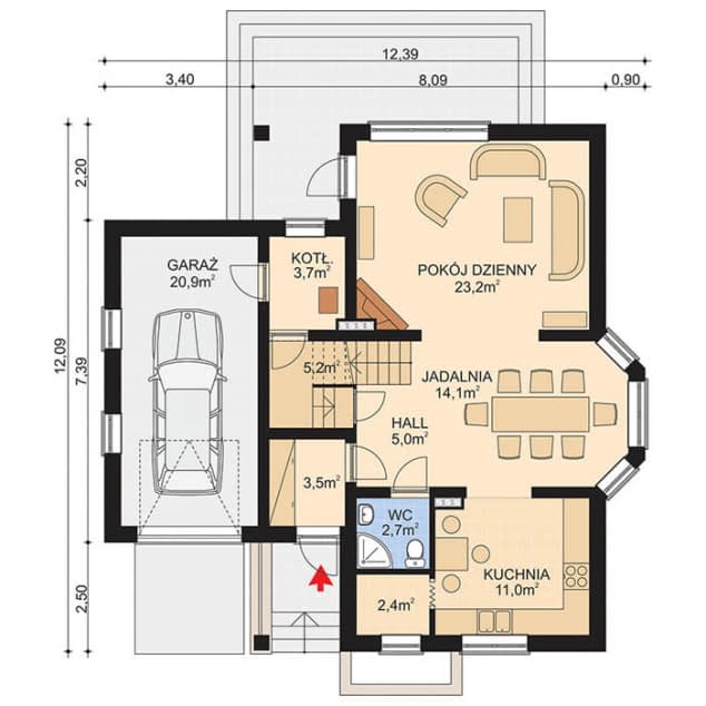 Rzut projektu APS 131 - Parter
