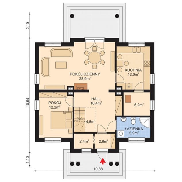 Rzut projektu APS 134 - Parter
