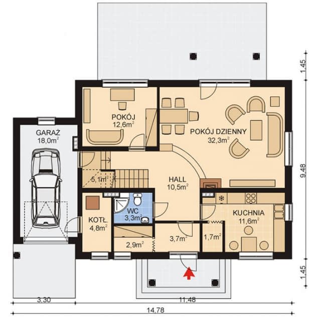 Rzut projektu APS 135 - Parter
