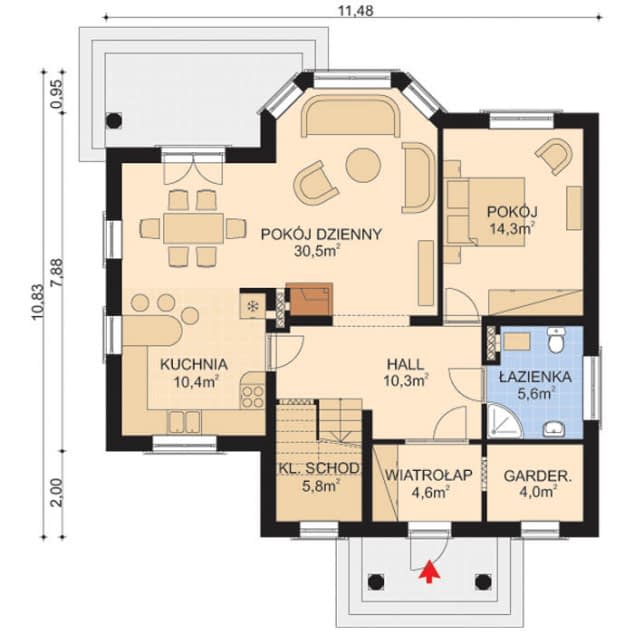 Rzut projektu APS 159 - Parter