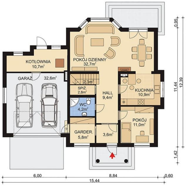 Rzut projektu APS 160 + 2G - Parter