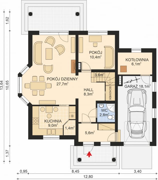 Rzut projektu APS 161 - Parter