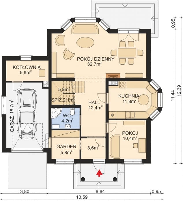 Rzut projektu APS 160 - Parter