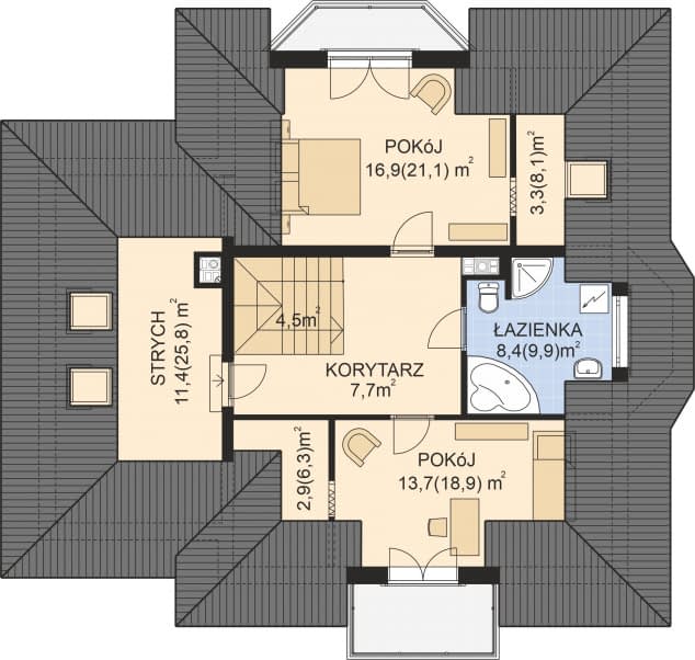 Rzut projektu APS 160 - Poddasze