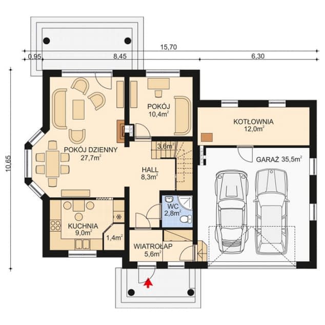 Rzut projektu APS 161 + 2G ECO - Parter