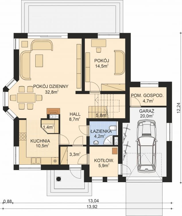 Rzut projektu APS 163 - Parter