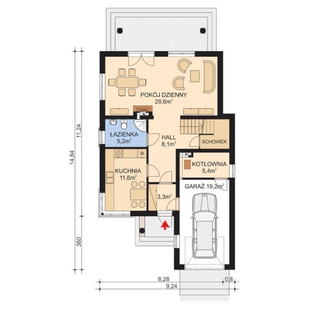 Rzut projektu APS 173 - Parter