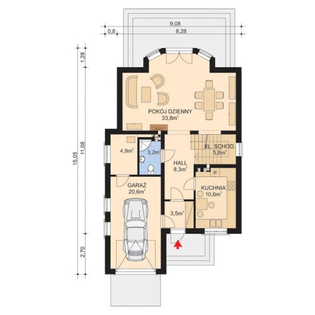 Rzut projektu APS 175 - Parter