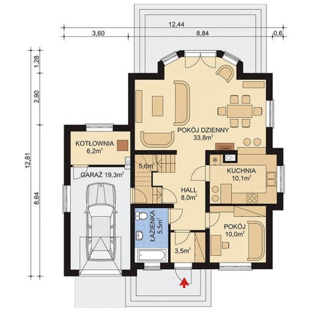 Rzut projektu APS 176 - Parter