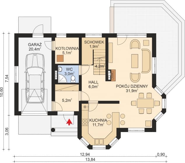 Rzut projektu APS 177 - Parter