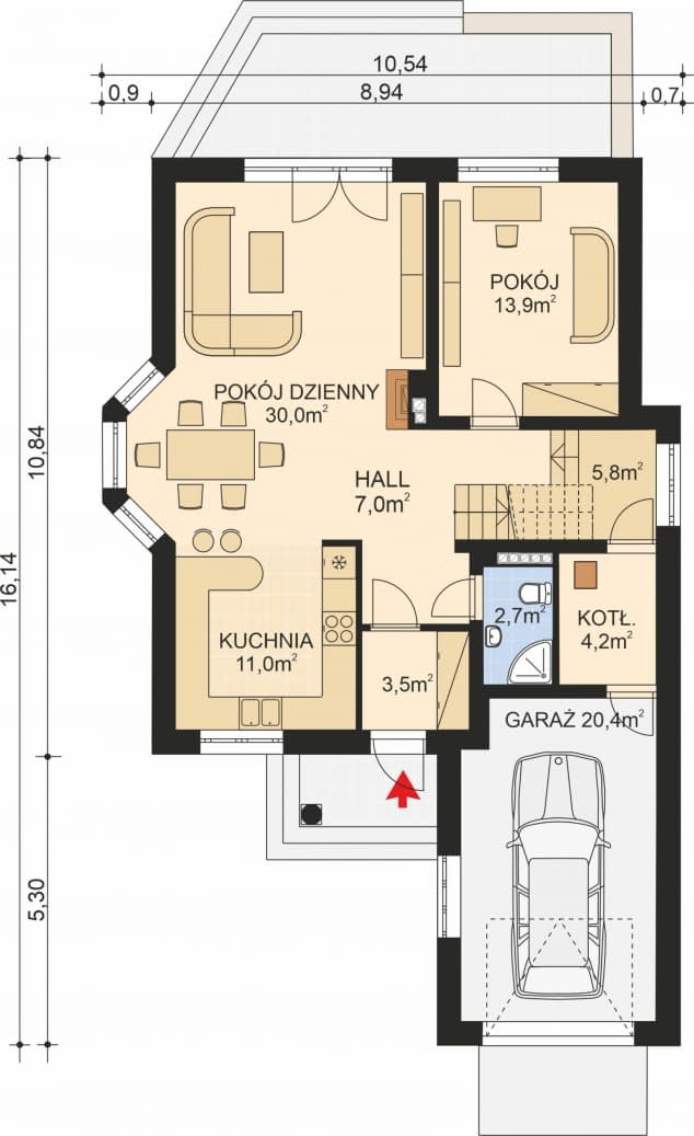 Rzut projektu APS 178 - Parter