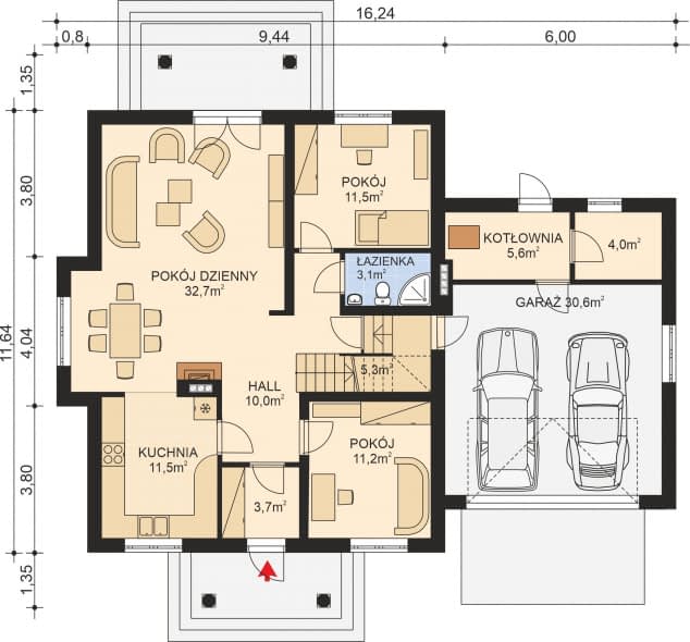 Rzut projektu APS 181 - Parter