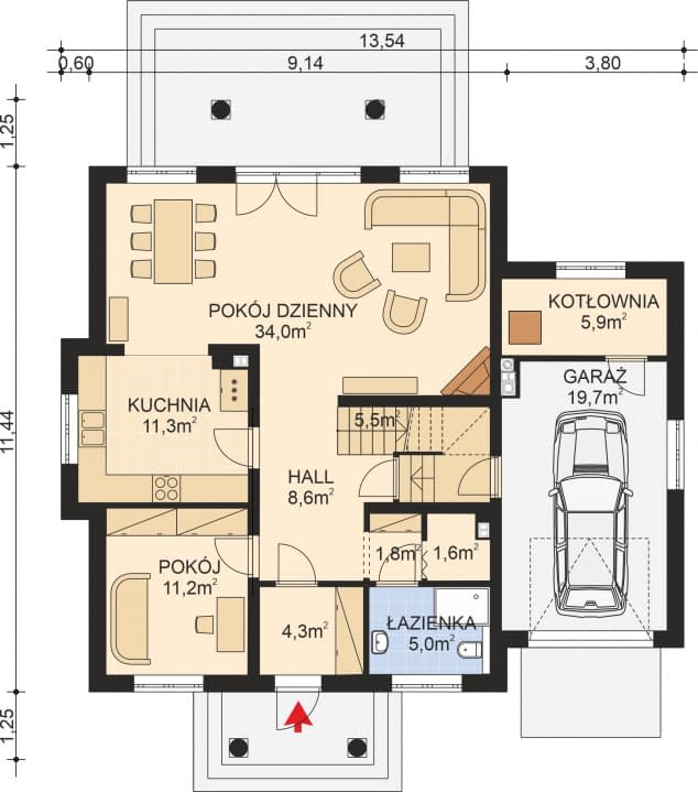 Rzut projektu APS 179 - Parter