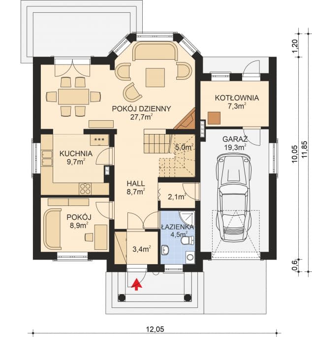 Rzut projektu APS 187 - Parter