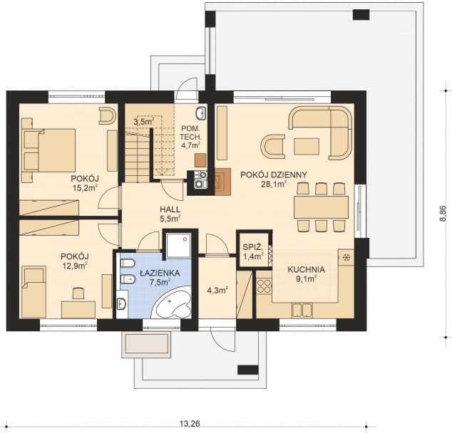 Rzut projektu APS 285 wariant 3 - Parter