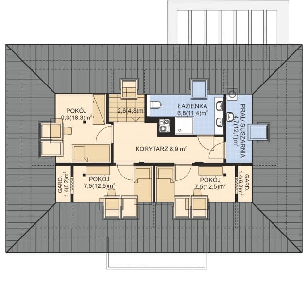 Rzut projektu APS 285 wariant 3 - Poddasze
