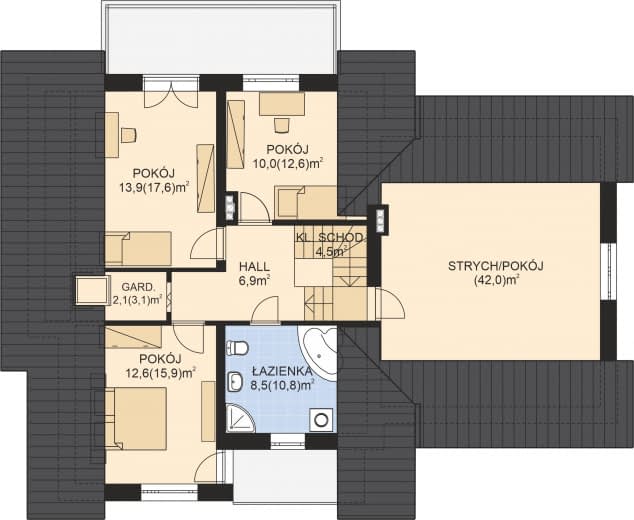 Rzut projektu APS 195+2G - Poddasze